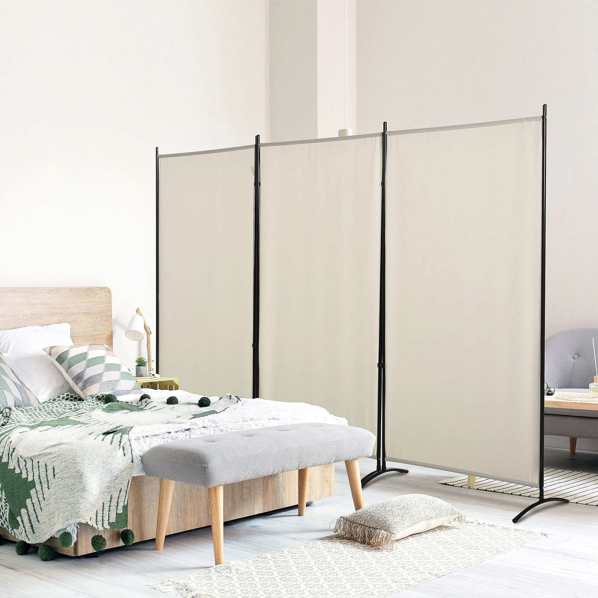 HOMCOM 6' 3 Panel Room Divider, Indoor Privacy Screen for Home Office, Beige