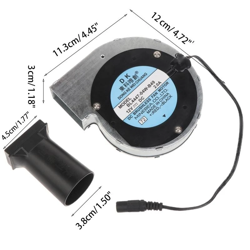 5ASD Electric BBQ Fan Air Blower 5.5x2.1mm Port AC & for DC 12V 2A Camping COO