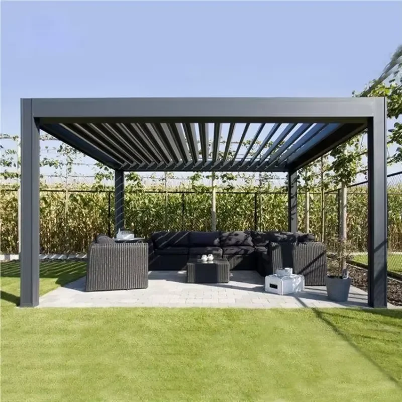 Customized Size Aluminum Outdoor Bioclimatic Manual or Electric Louvered Pergola Pavilion with Powder Coated Frame for