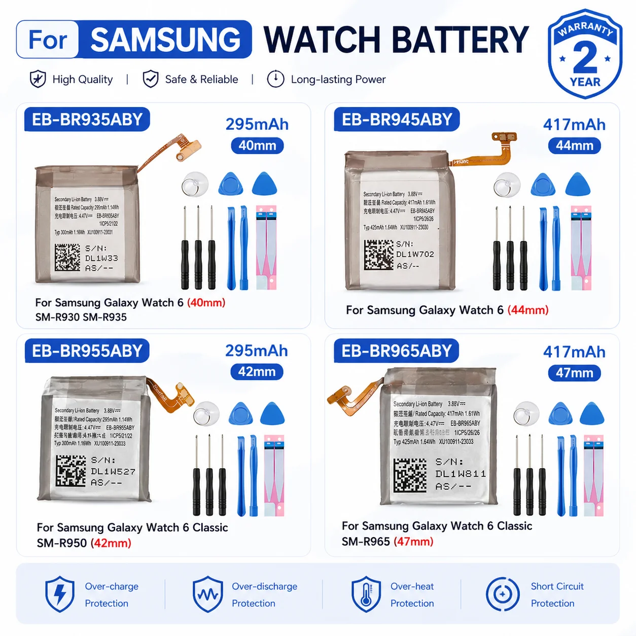 

Brand New High Capacity Watch Replacement Battery For Samsung Galaxy Watch 6 40MM 44MM Watch 6 Classic 42MM 47MM