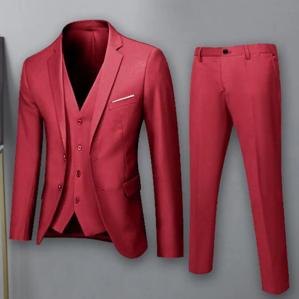 Conjunto de traje ajustado para hombre, elegante traje Formal de negocios para oficina, reuniones, bodas, chaleco de chaqueta antiarrugas