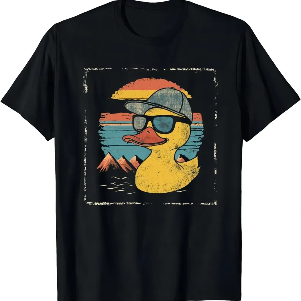 Unique Yellow Duck Tee with Sunglasses & Cap T Shirt  Graphic T Shirts Mens Clothes Tops Camisetas Streetwear Ropa Hombre