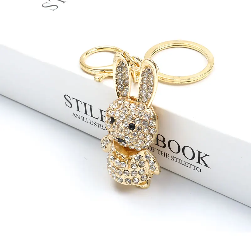 Rhinestones Inlaid Obedient Rabbit Keychain Women Trendy Accessories Bag Key Pendant Car Interior Lovely Animal Alloy Keyring