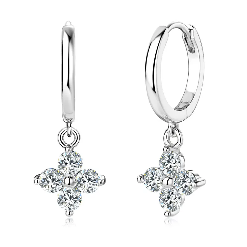 

3mm Round Moissanite Four Leaf Clover Hoop Earrings for Women S925 Sterling Silver Fine Jewelry Gifts Pendientes