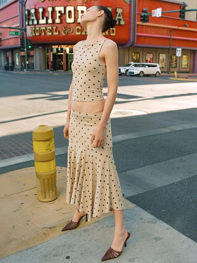 بدلة تنورة عالية مثيرة للترفيه على الموضة للصغار من Sisterlinda K25S73725 بدلة تنورة للفتيات ذات نقطة صلبة مع رسن للخصر