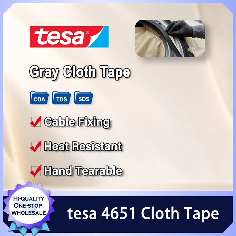 tesa 4651 Gray Acrylic Coated Cloth Tape Water Resistant Hand Tearable Spray Masking Cable Bundling Industrial Repair 5-70mm 50m