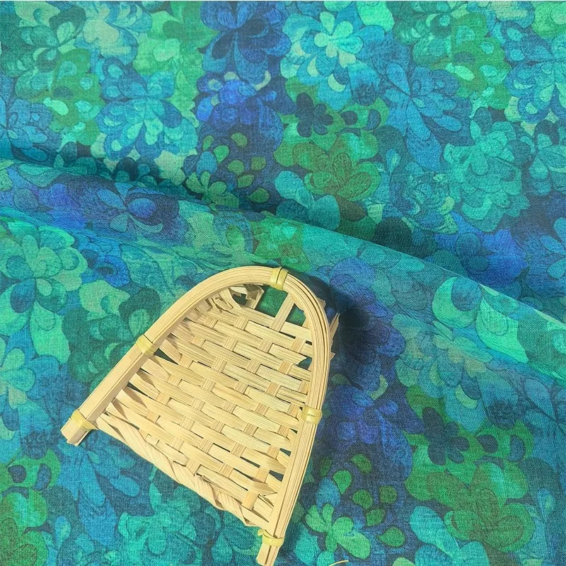 

1 ярд, высококачественная ткань рами, ткань с зеленым цветочным принтом, ткань ручной работы по индивидуальному заказу, сделай сам, для платьев, одежды, ткань для шитья