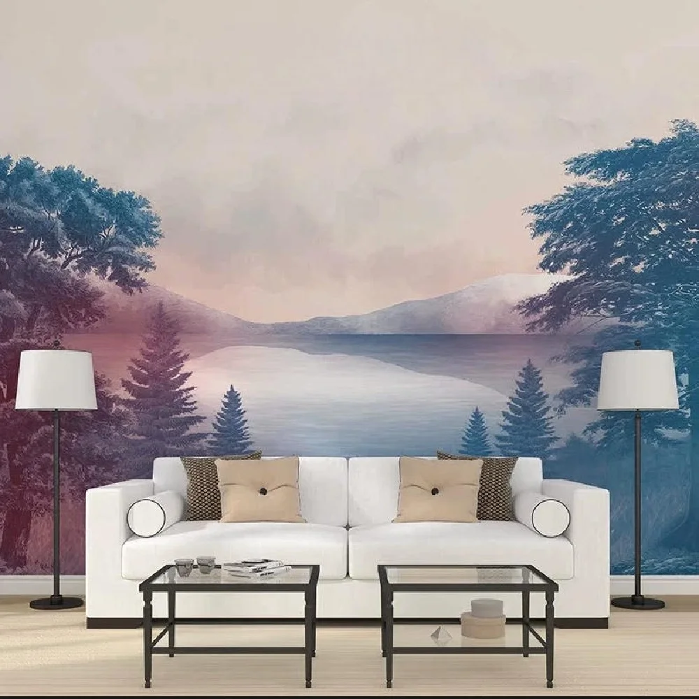 Customized Wallpaper American Natural Landscape Oil Painting Landscape Forest Living Room TV Wall Background Wall Wallpaper