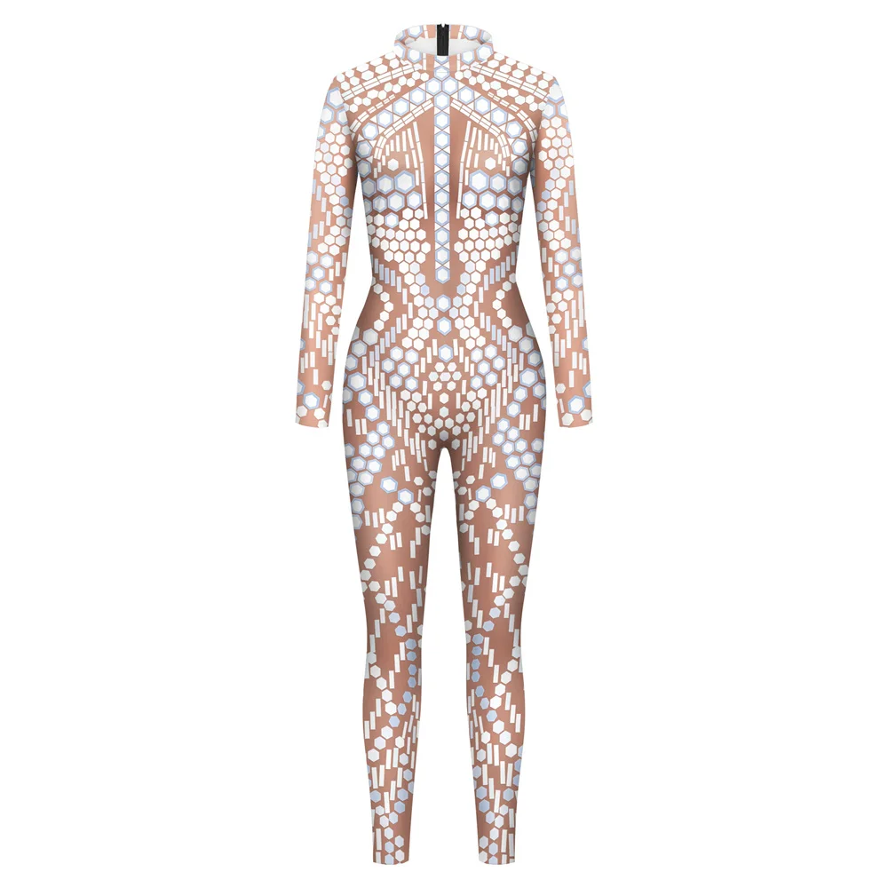IOOTIANY Damen Sexy Slim Bodysuit Cosplay Karneval Party Zentai Kostüm Glitzer-Muster 3D-Gedruckte Bodysuits – Detail 3