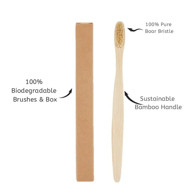 10/5Pcs 100% Biodegradable Bamboo Toothbrush,Eco-Friendly Natural Boar Bristles,No Plastic Environmentally FriendlySustainable