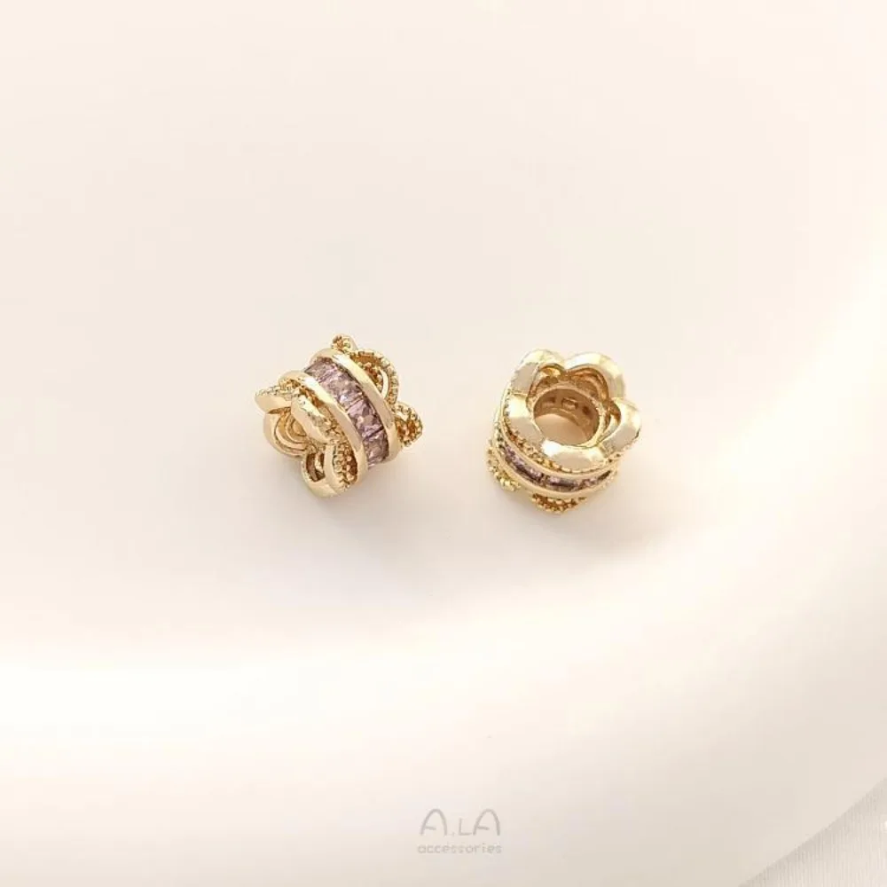 النحاس 14K الذهب اللون الزركون الدانتيل مزدوجة الوجهين زهرة وعاء DIY سلسلة اللؤلؤ حبة فصل اليدوية مجوهرات اكسسوارات