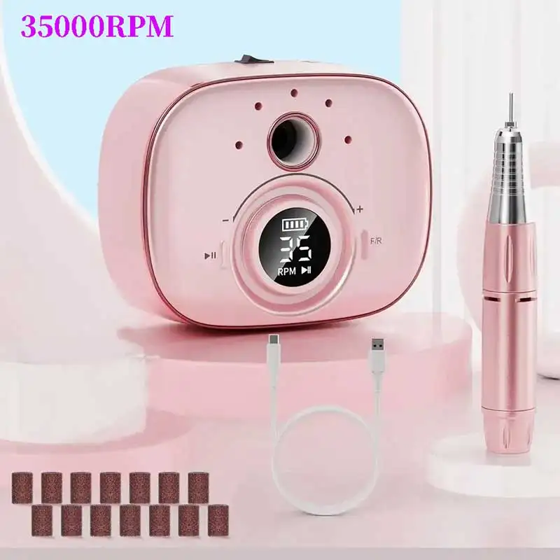 Electric Nail Grinder 35000PRM Electric Nail Drill Rechargeable Metal Handle Power Storage Charging Nail Grinder Nail Remover