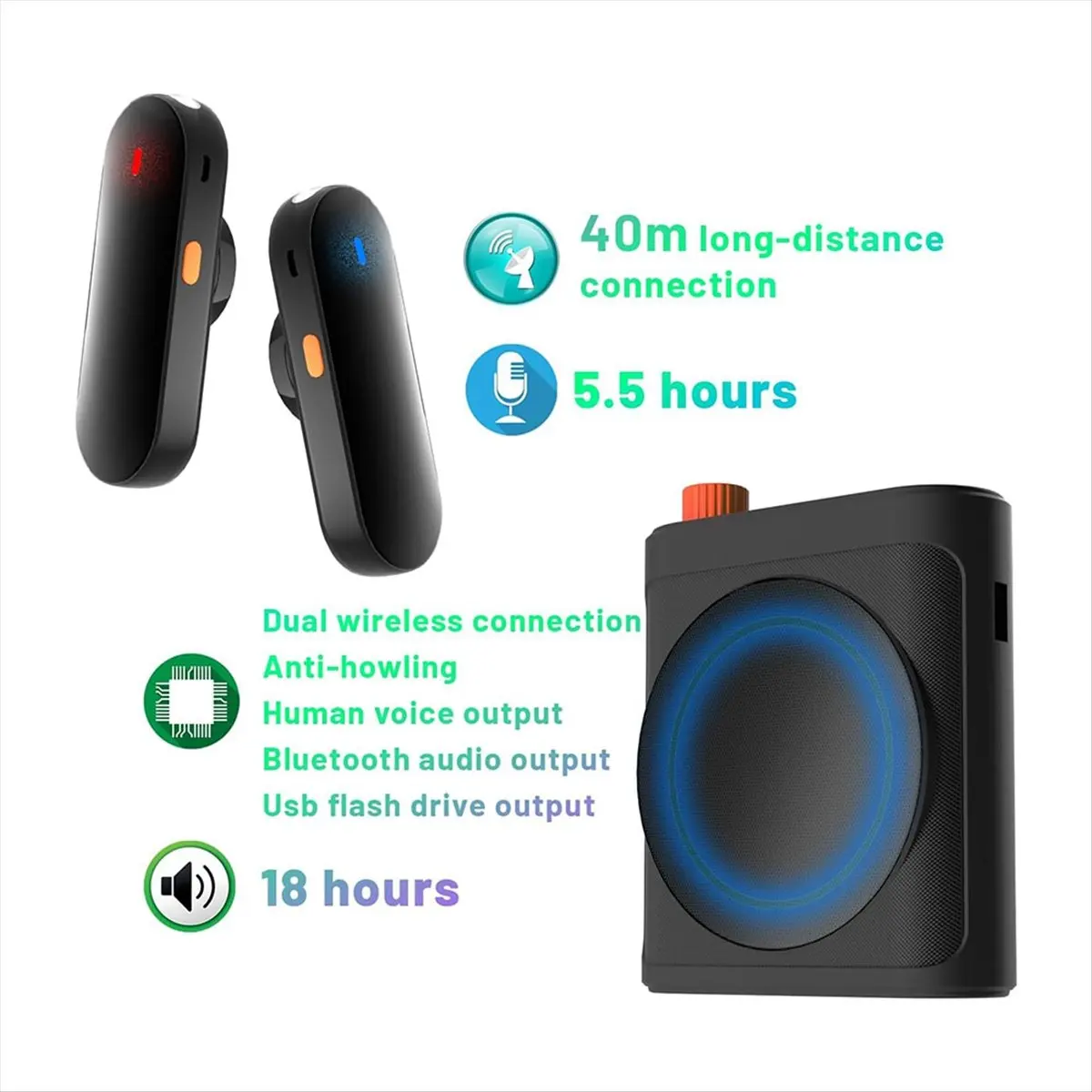 boff-教師や高齢者向けの2つのワイヤレスマイク付きポータブル音声増幅器-充電式高音質音声増幅器