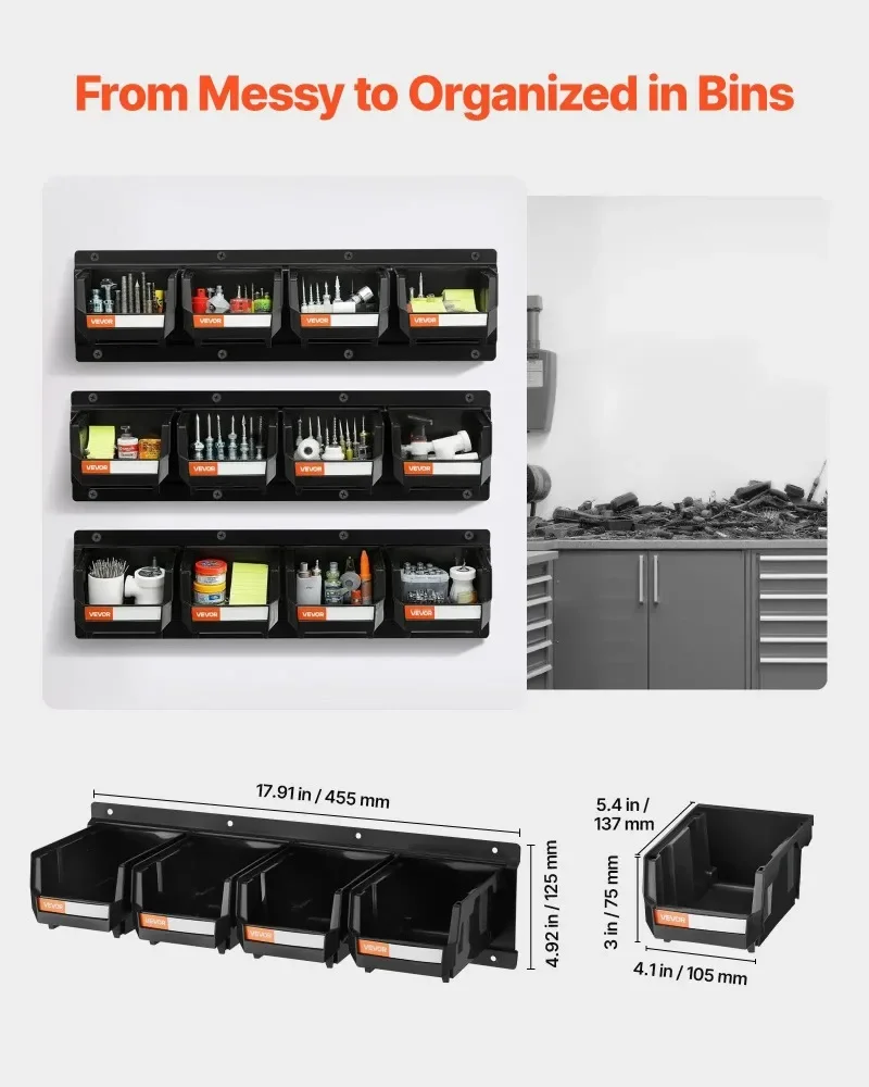 صناديق تخزين مثبتة على الحائط، صناديق بلاستيكية معلقة قابلة للتكديس، فتحة أمامية، منظم أدوات الأجهزة القابلة لإعادة الاستخدام لغرفة ورشة العمل اليدوية #2