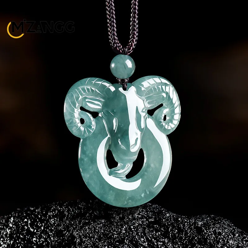 Natural Jadeite Leading Zodiac Sheep Pendant, Auspicious and Perfect Ice Jade Necklace, Jewelry Gift for Men and Women