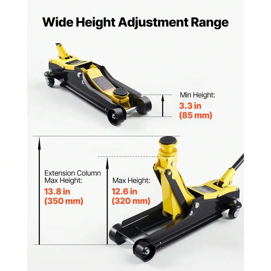 Low Profile Floor Jack, 2.5 Ton (5512 Lbs) Capacity, Steel Racing Floor Jack With Single Piston Quick Lift Pump & Raised