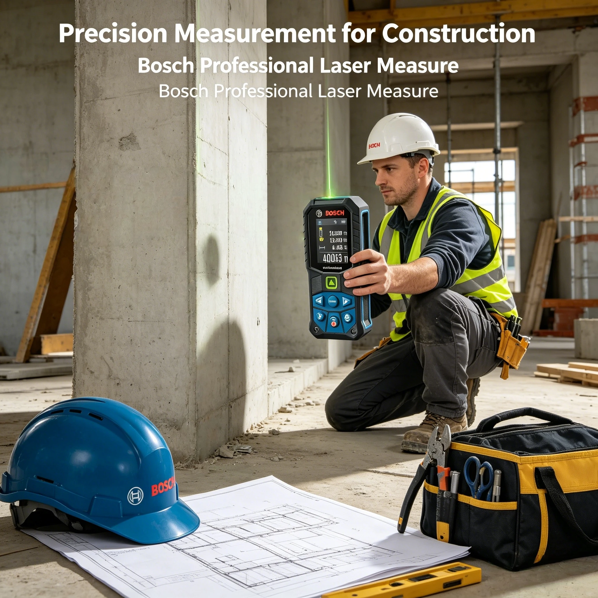 BOSCH GLM 50-27 CG Digital Laser Rangefinder Bright Green Spot Shock-absorbing Rubber Shell Indoor Layout Instrument