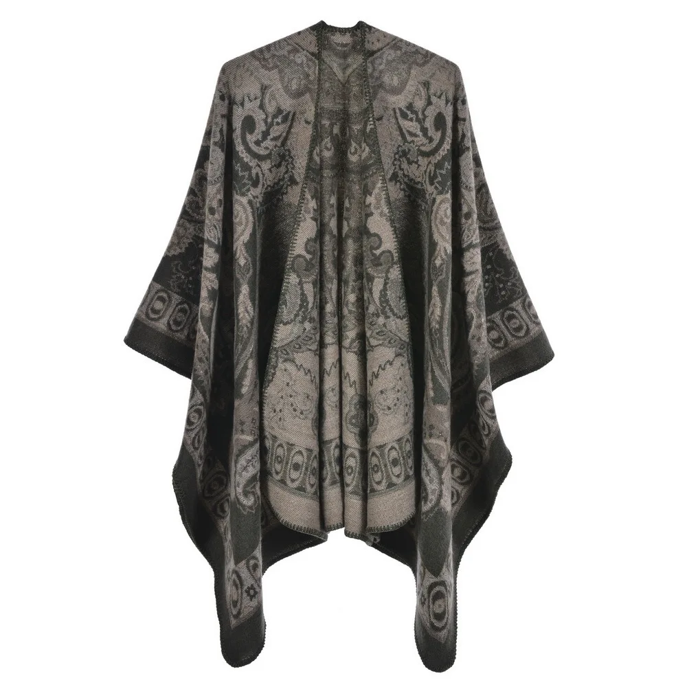 Imitatie Kasjmier Vrouwen Afdrukken Gebreide Sjaal Dubbelzijdig Shawl Poncho Lady Capes Paars Mantels