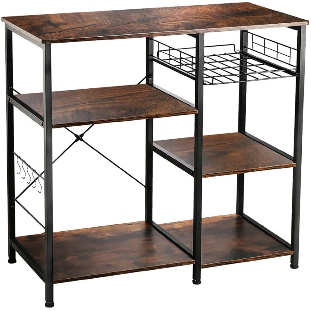 Industrial Kitchen Baker Rack Utility Storage Shelf Microwave Stand 3-Tier Kitchen Storage Cart Table for Spice Rack Organizer