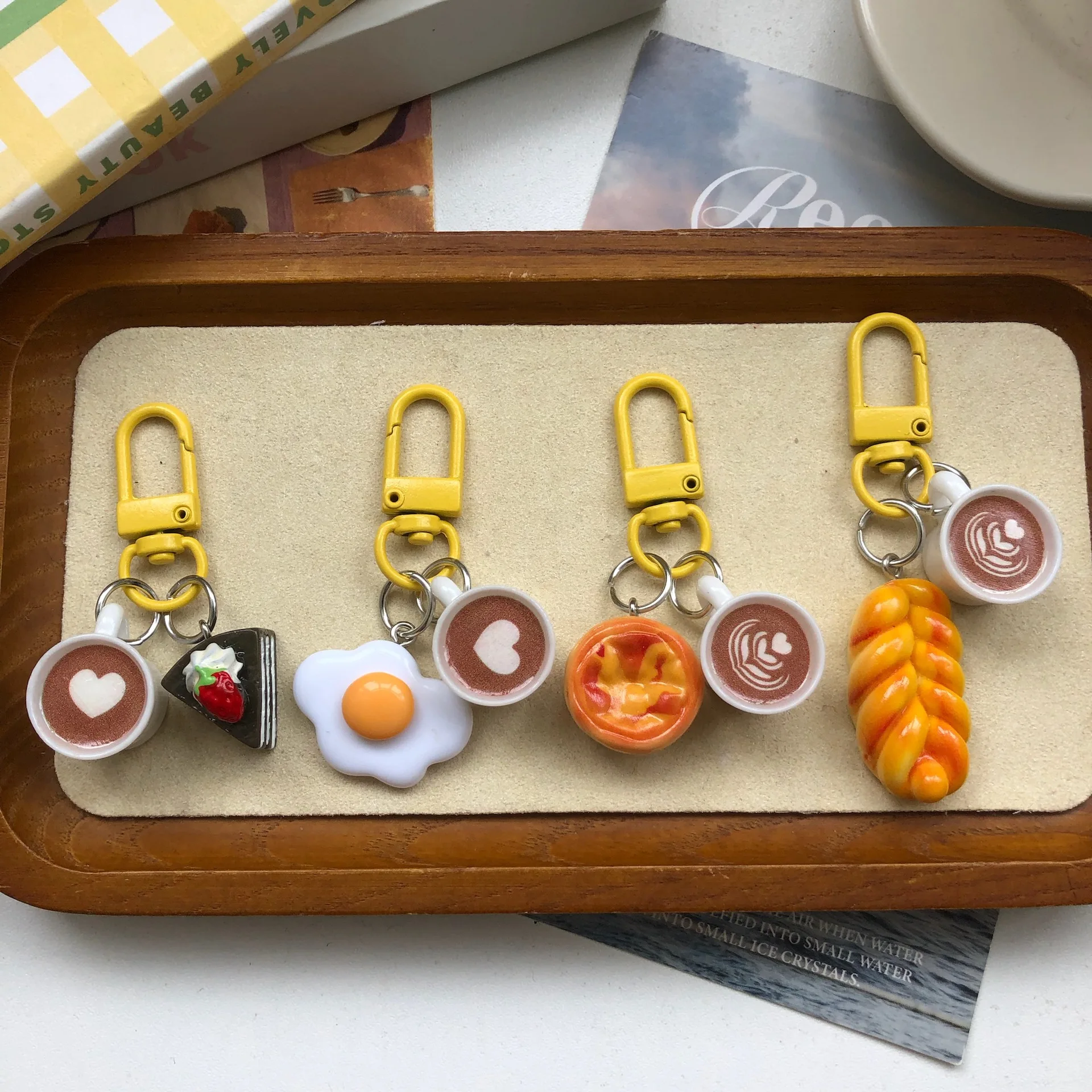 Lindo combinación postre café llavero Instagram dulce dibujos animados mochila colgante mejor amigo regalo accesorio