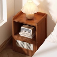 Bamboo Floor Bedside Cabinet, Kickboard-Compatible Nightstand, Luxury Storage Table with Drawers, Multi-Zone Bedroom Organizer