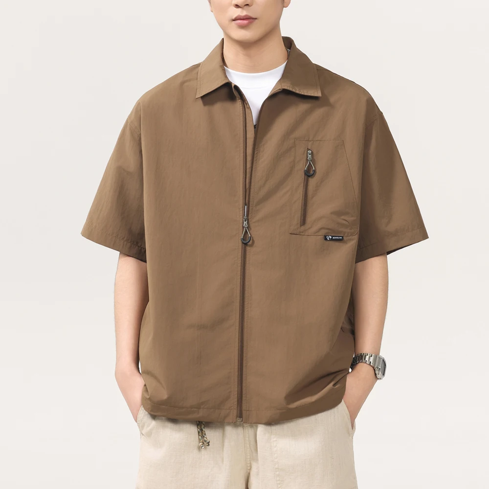 

Summer Short Sleeve Zipper Cardigan Shirt Men Japanese Streetwear Outdoor Hiking Lightweight Quick Dry Loose Casual Cargo Shirts