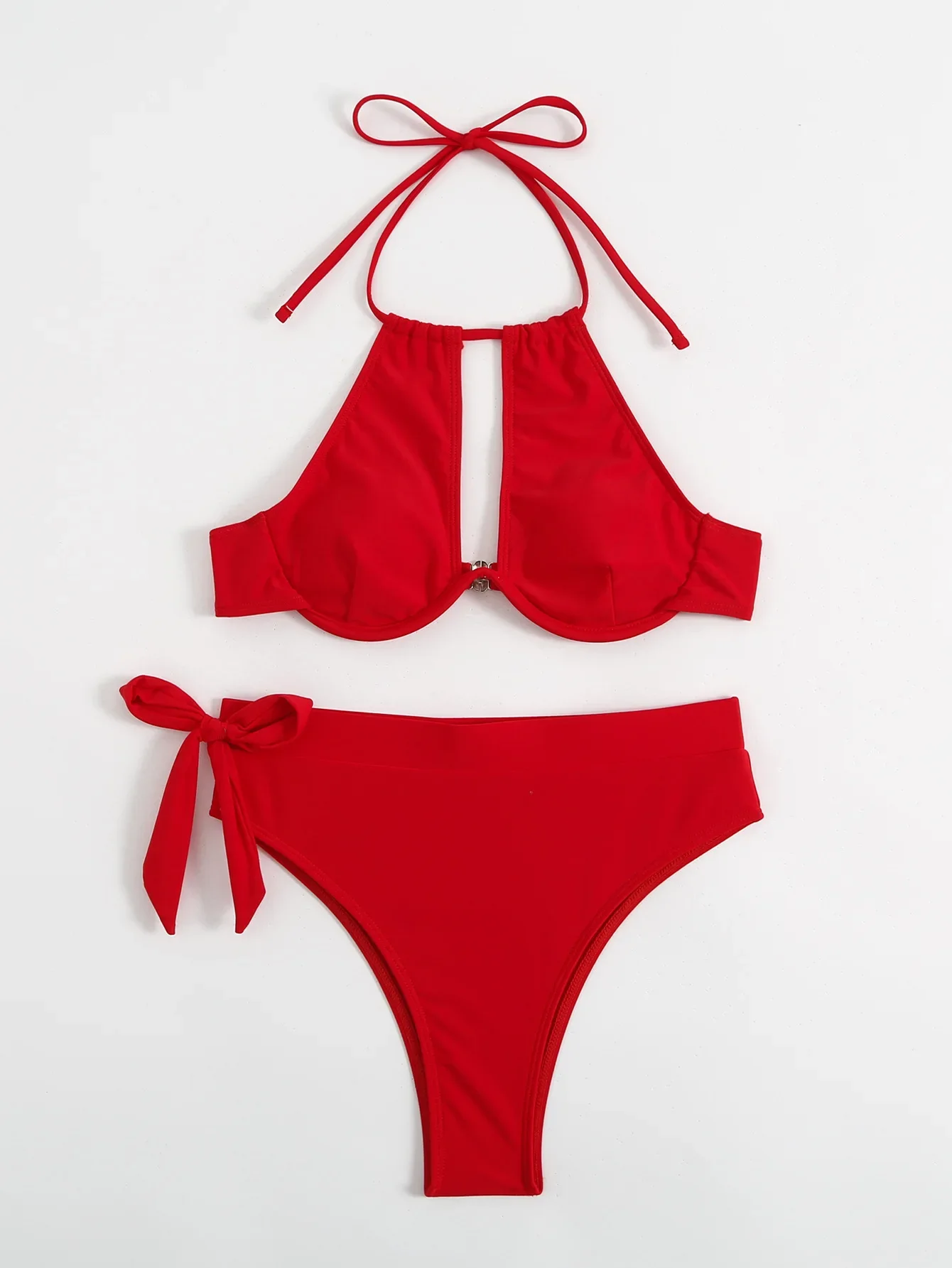 مجموعة البكيني المرأة مثير Underwire 2 قطعة ملابس السباحة عالية الخصر الجوف خارج الرسن عارية الذراعين ثوب السباحة الصيف بحر 2025 جديد