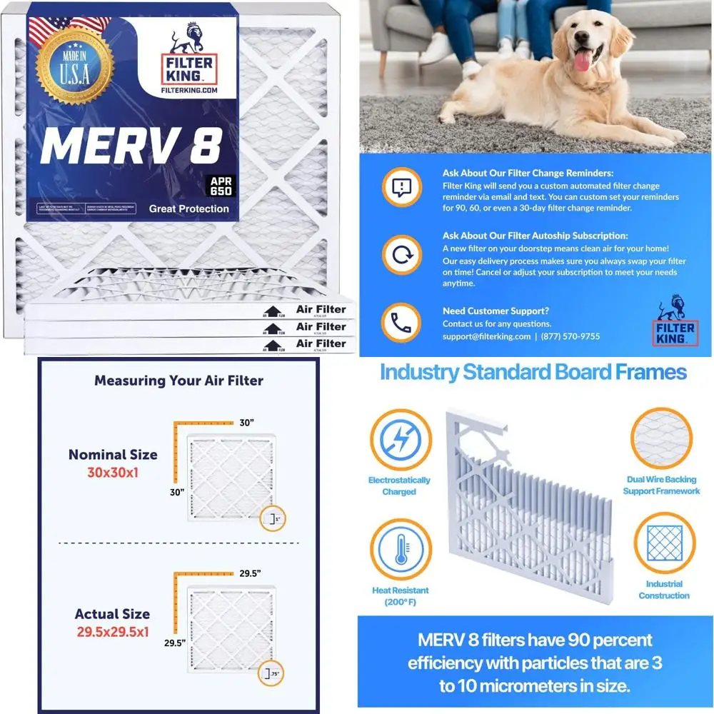 

HVAC Pleated Air Filters 6-Pack MERV 8 for A/C Furnace 19.25x21.25x1 Made in USA Actual Size 19.25 x 21.25