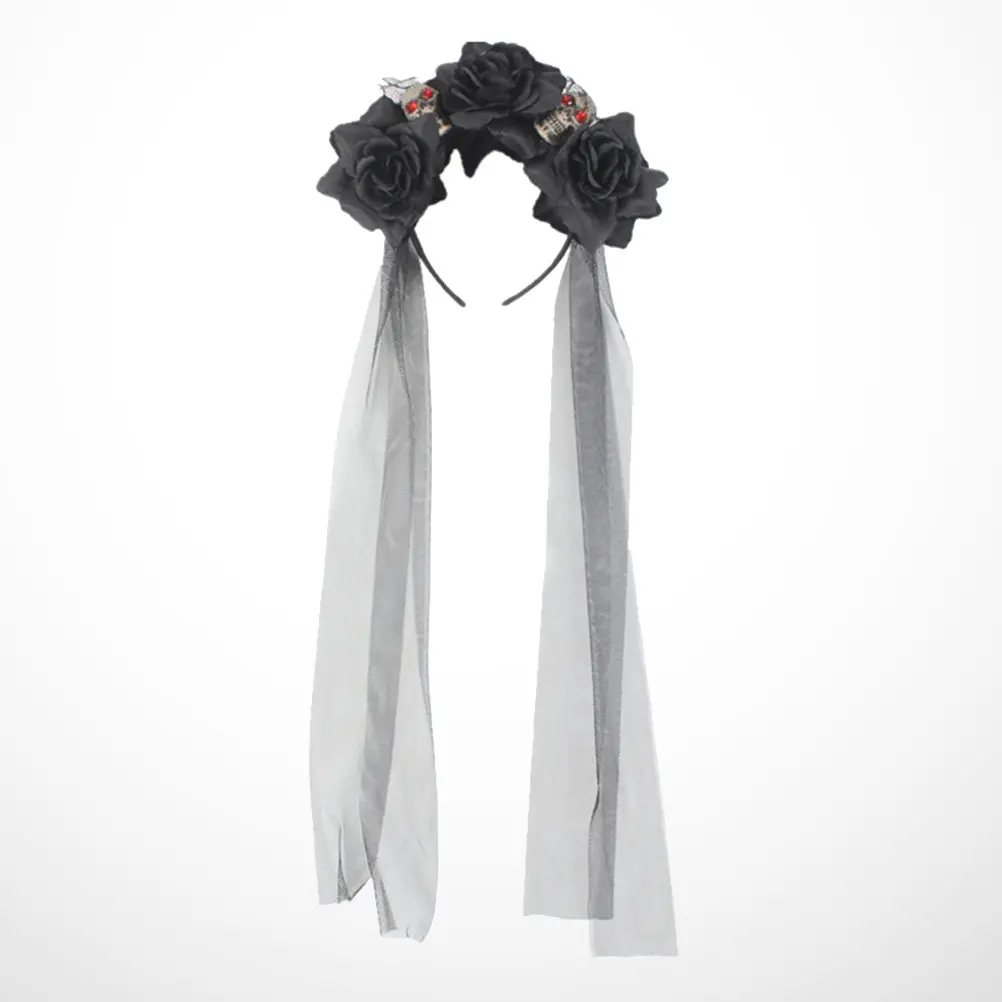 Halloween Skull Headband Simulation Flower Creative Scary Costume Party Decoration Black Halloween Headband Hair Hoop
