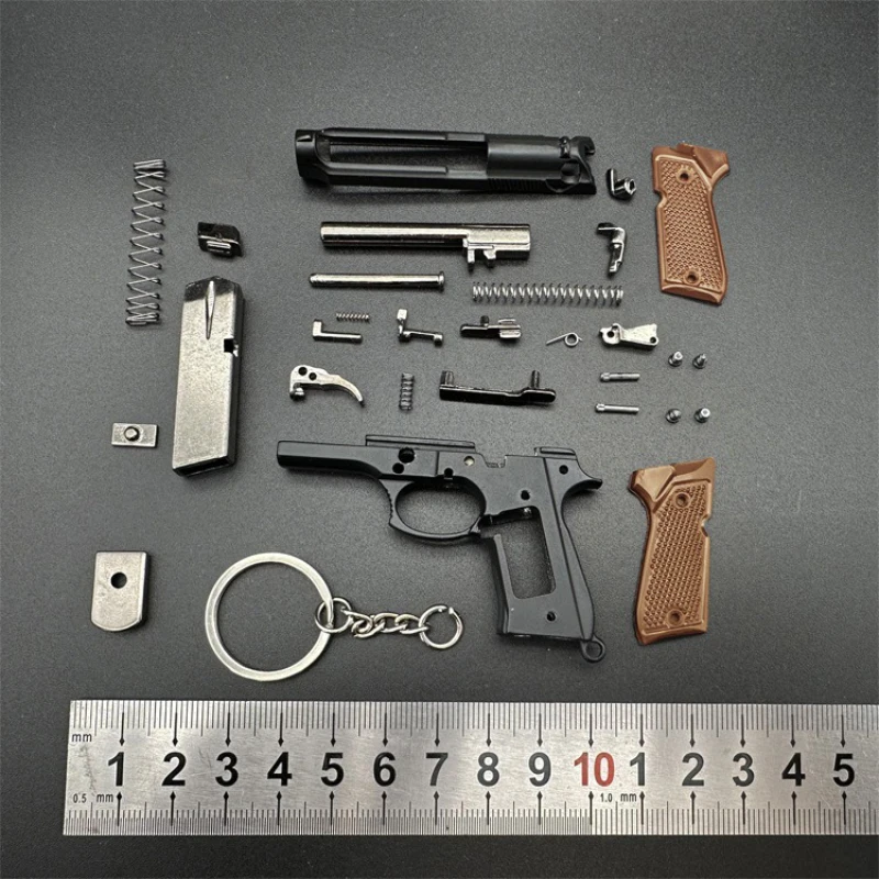 1:3 Metal Miniature Model Inscriptions 92F Static Disassembly Toy Gun Pistol Keychain, Boy Friend Birthday Gift Weapon for Adult