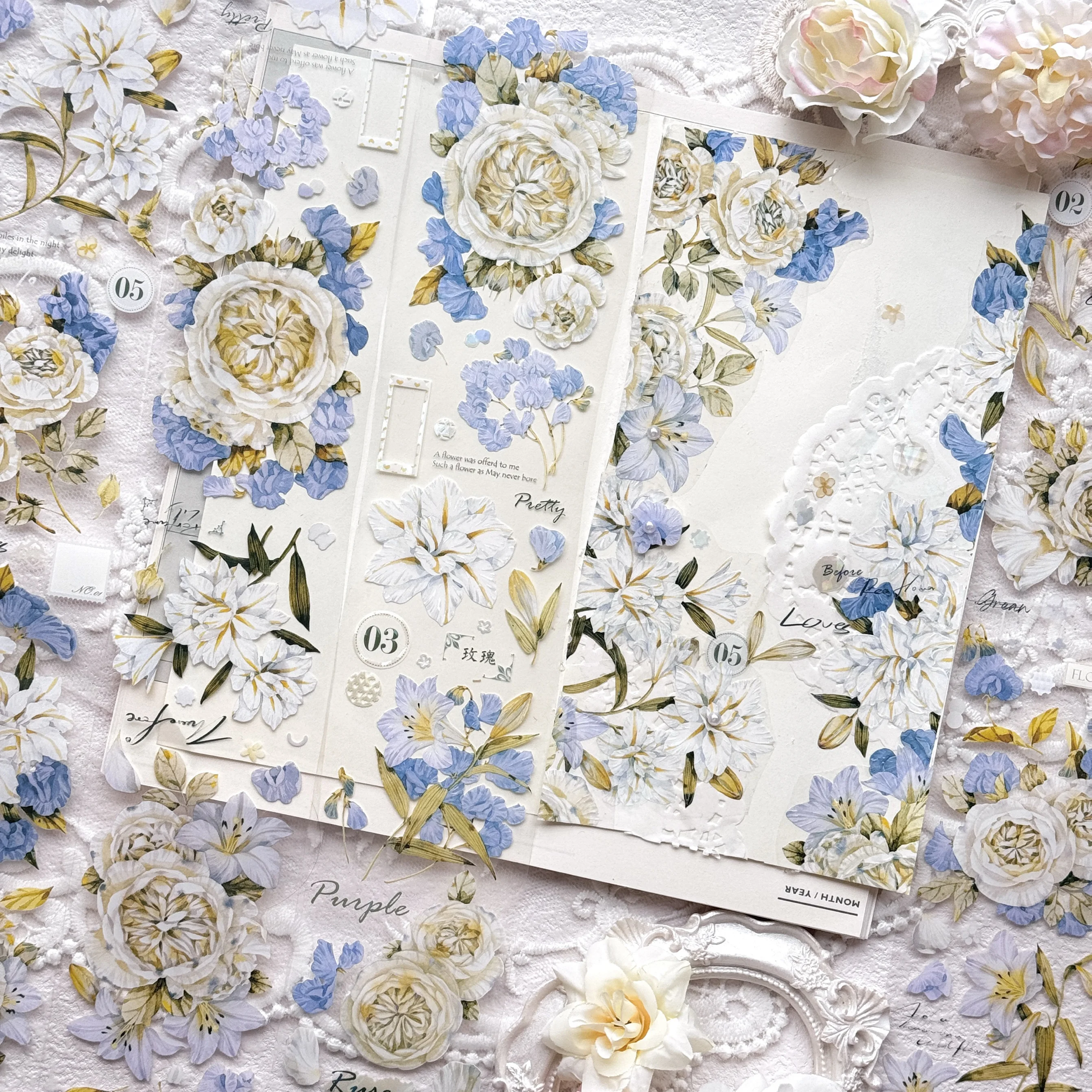 

4.29 Новая лента васи с цветочным рисунком ПЭТ в рулоне синего цветочного цвета