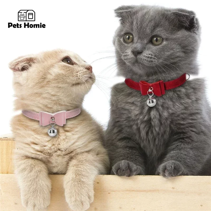 Cute Cat Collar Small Puppy Cat Collars Velvet Bow Kitten Cat Collar Bowknot Necklace with Bell for Dogs Cats Chihuahua Yorkie