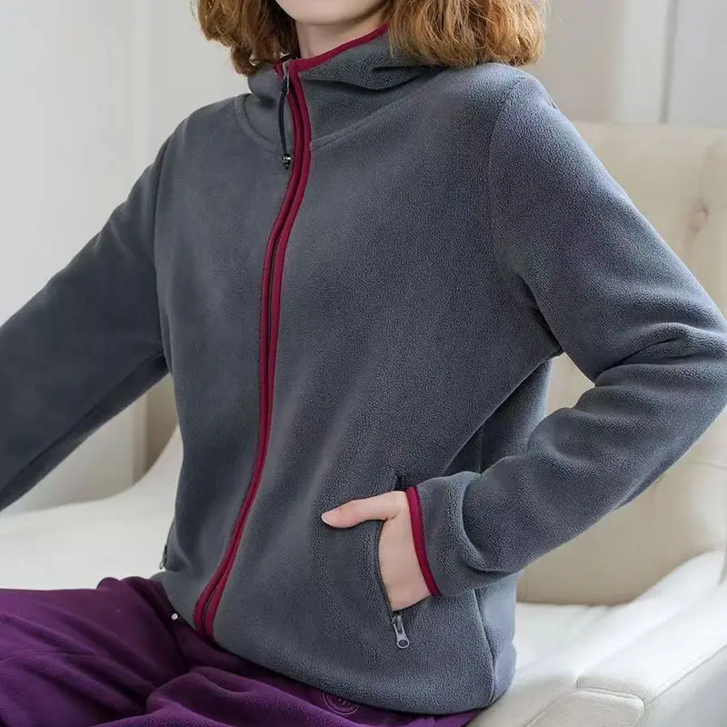 Thickened Hooded Fleece Jacket for Women's Autumn and Winter New Short Style Fashionable Temperament Zipper