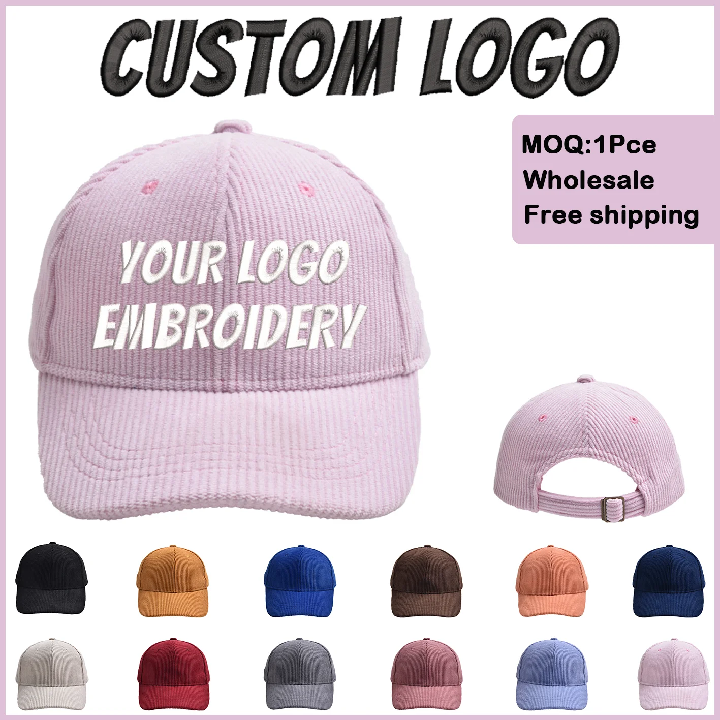 Fedoryn Custom Embroidery Baseball Caps Corduroy Solid Color Cap for Girl and Boy DIY LOGO Design Print Hats Children Wholesale
