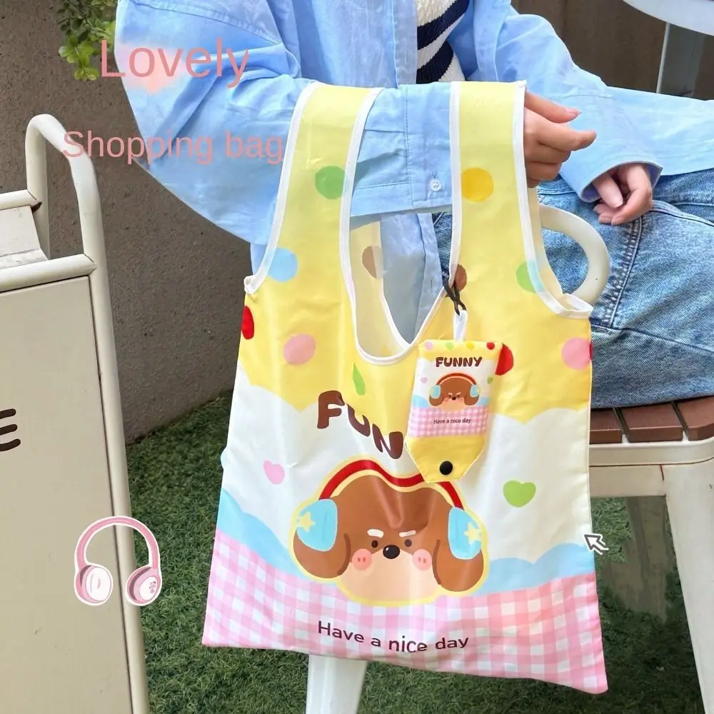 

Kawaii Foldable Shopping Bag Reusable Nylon Cartoon Eco Bag Waterproof Large Capacity Supermarket Storage Bag Outdoor