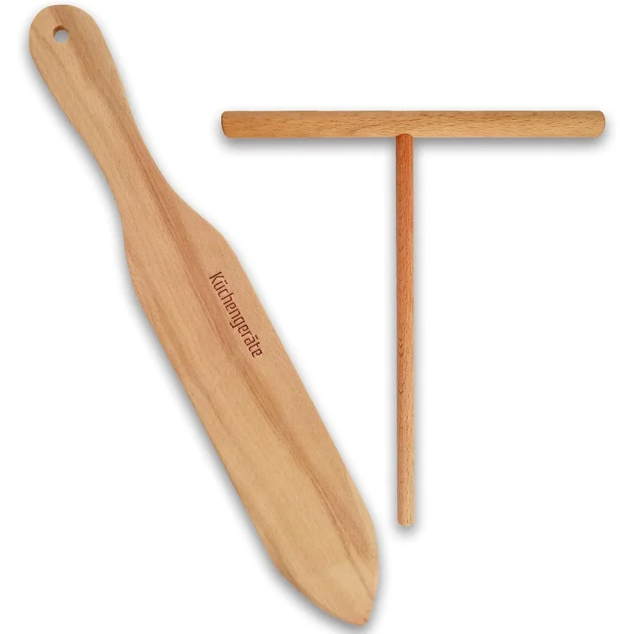 

Kuchengerate 7 i Crepe Spreader and 12 i Wooden Spatula Turner Crepe Maker Set - T Shaped Structure - tural Beech Wood - No Pa