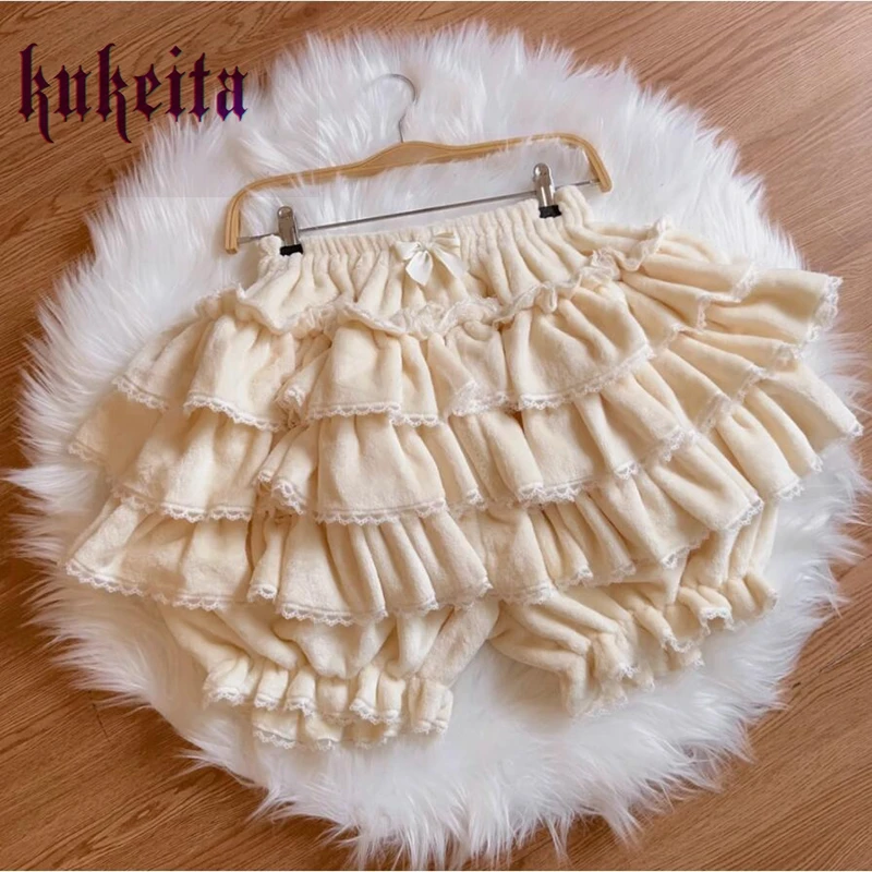 Kukeita Harajuku Kawaii Lolita Pleated Shorts Skirts Women Fairy Y2k Aesthetic Pink Cute Plush Bloomers Faldas Mujer Moda