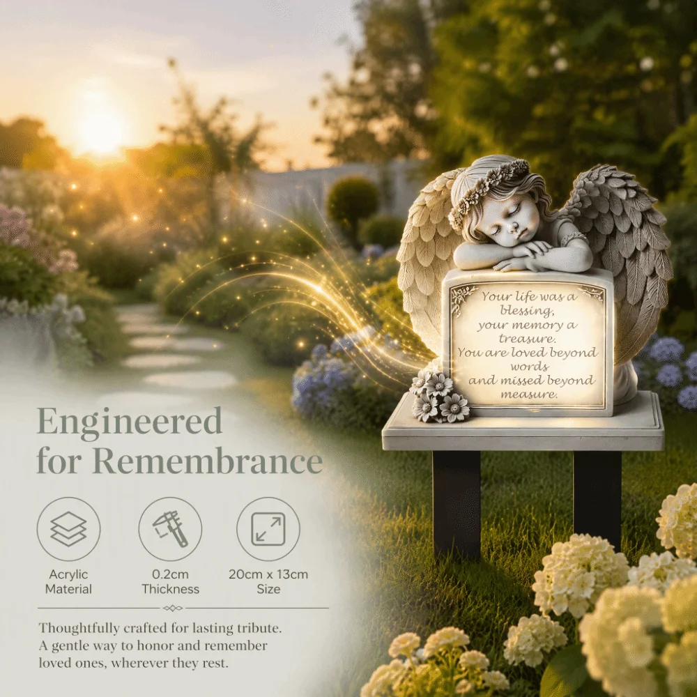 Commemorative Design Garden Angel Statue Grey 5.11x7.8in Angel Tombstone Plaque Human Memorial Garden Decoration Memorial Plaque