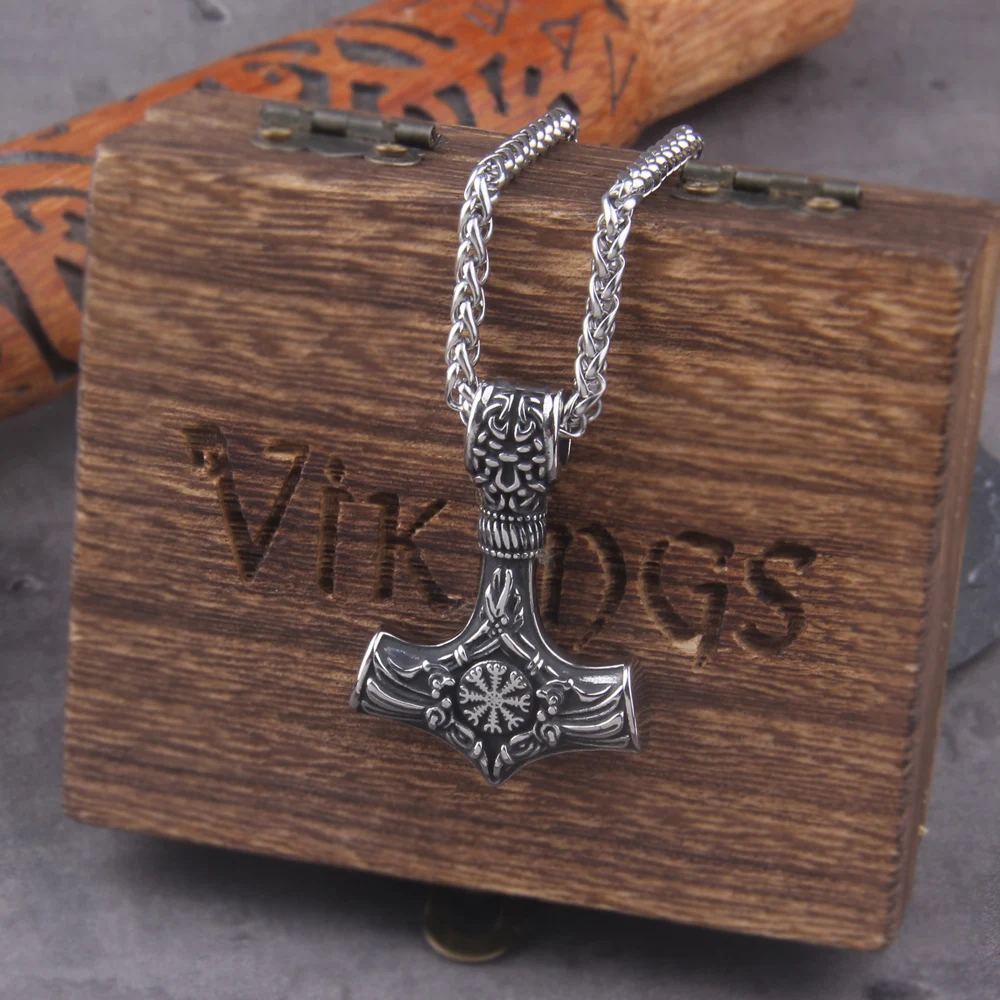 dropshipping 1pcs thor's hammer mjolnir pendant necklace viking scandinavian norse viking necklace with stainless steel chain