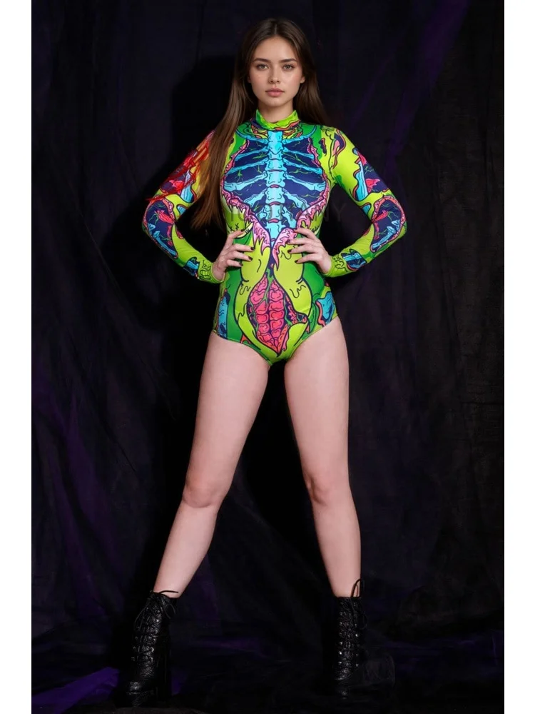 Damen-Party-Kostüm für Feiertage, Cyberpunk-Comic-Zombie-Bodysuit, Halloween, lustiges Cosplay-Skelett-Kostüm, Karneval, Stretch-Strumpfhose, Jumpsuit – Detail 18