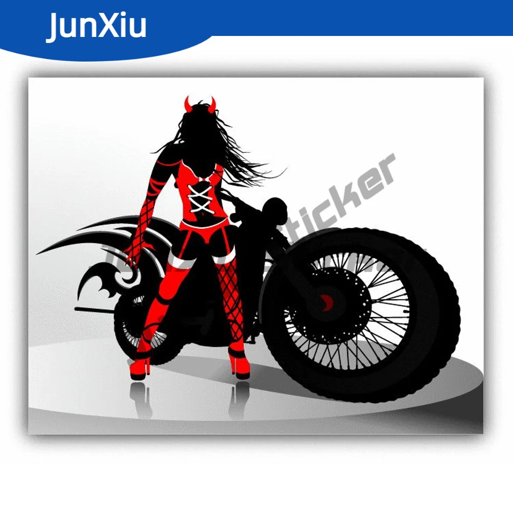 

Girl Motorcycle Auto Moto Devil Sticker Accessories For Car Bumper Camper Laptop Speedboat Rear Windshield Waterproof Exterior