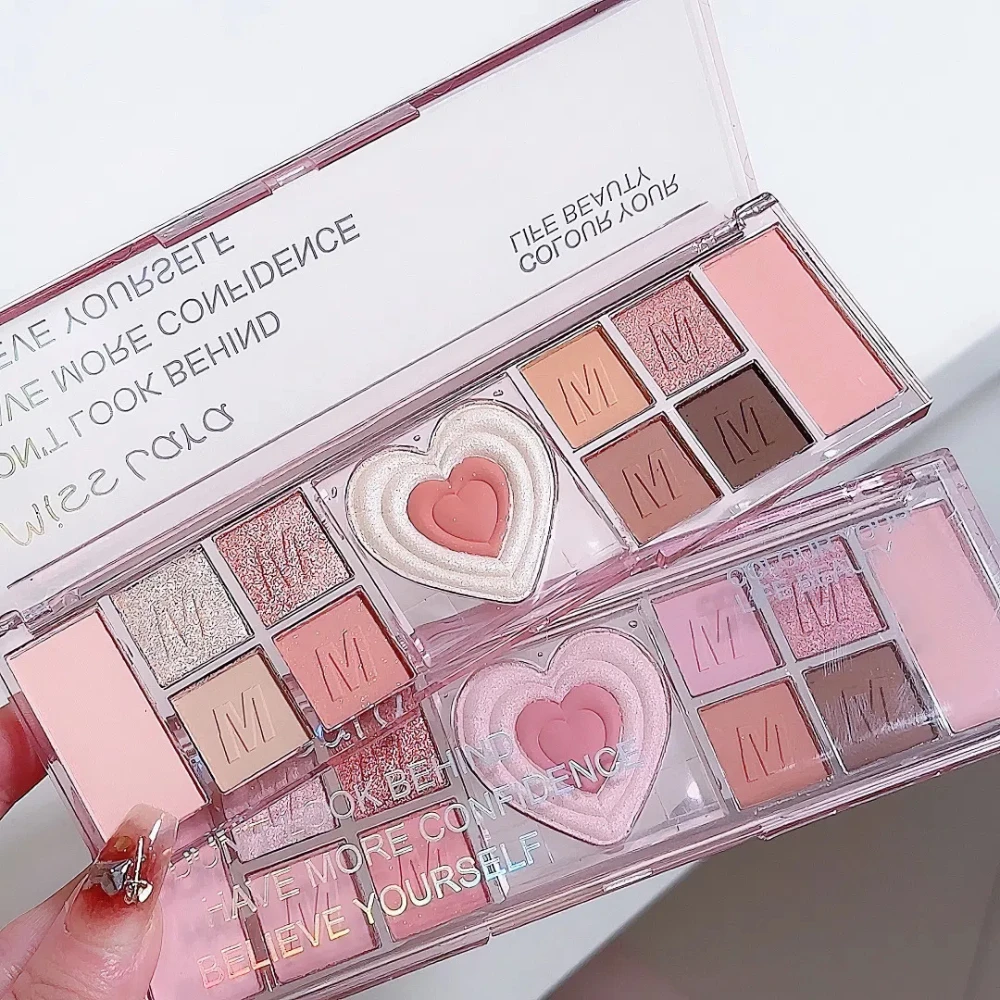 Paleta da sombra do coração do amor, 12 cores, natural, brilho, rosa, baixa saturação, sombras de olho, composição delicada, cosmético