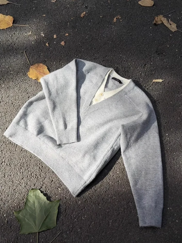 Thiened V-Ne tricots hommes automne hiver chaleur haute sensation Premium faux deux pièces lourd doux fibre de Polyester