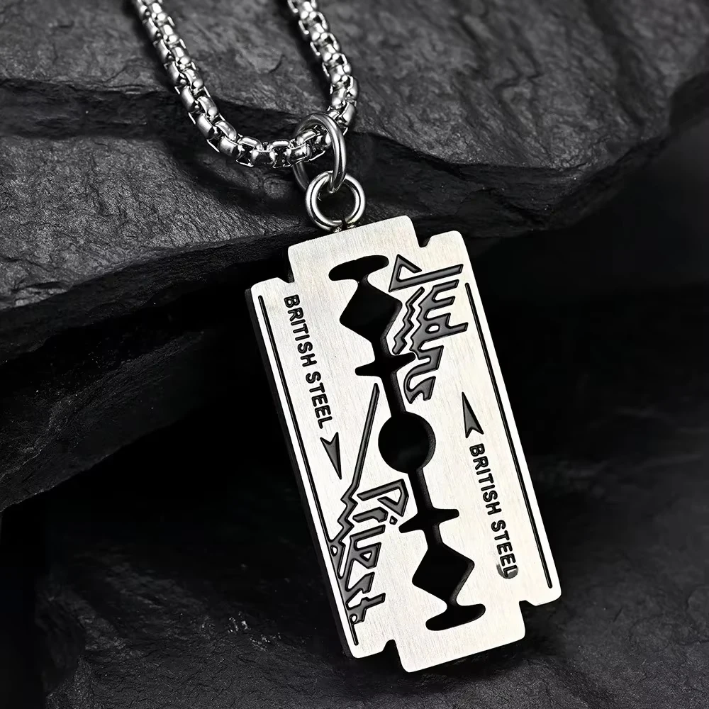 Punk Hip Hop Music Band Judas Priest Necklace Razor Shape Pendant Men Women Chain Necklace Friendship Gift Jewelry Wholesale