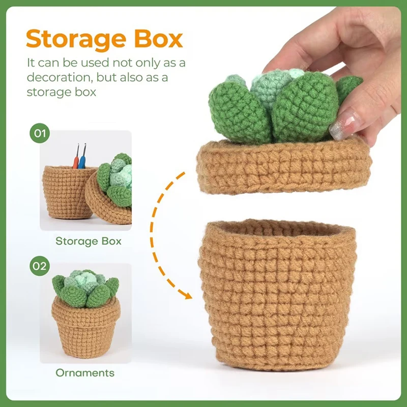 Crochet Kit DIY Succulent Potted Plant Crochet Kit With Knitting Yarn Needles Plush Doll Easy