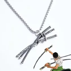 One Piece Roronoa Zoro Santōryū Hip hop Necklace handsome Titanium steel Pendant ornaments personality man Accessories 70cm