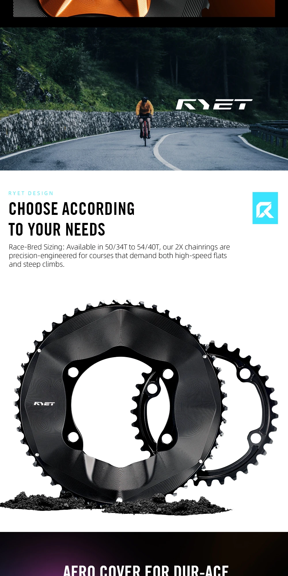RYET Aero Rennrad-Kettenblatt 50-34T 52-36T Kompatibel mit Shimano 12-Gang Dura-Ace R9200 Ultegra R8100 105 R7100 2x Gruppensätzen – Detail 10