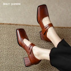 2022 New Retro Genuine Leather Shoes Women Pumps High Heels Mary Janes Platform Shoes Spring Summer Ladies Party Shoes Heels