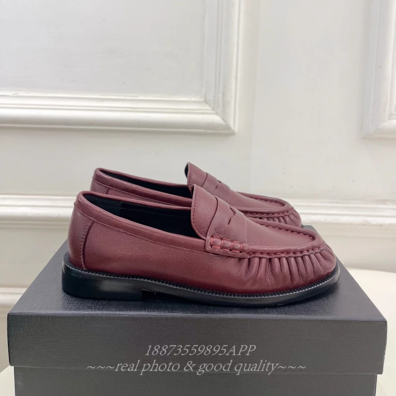 حذاء مسطح فرنسي ريترو جديد تمامًا مصنوع من جلد العجل، مع نعل جلد طبيعي للسيدات من Lofu، حذاء فردي مريح وغير رسمي