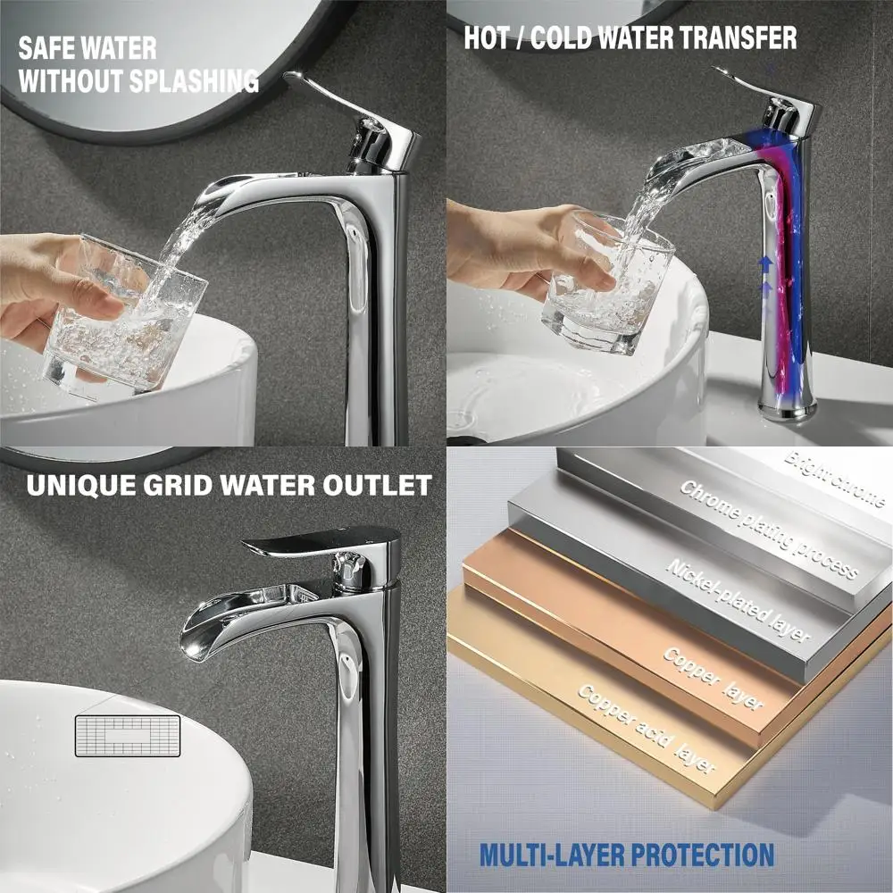 

Tall Single-Handle Waterfall Faucet with Pop-Up Drain for Vessel Sinks